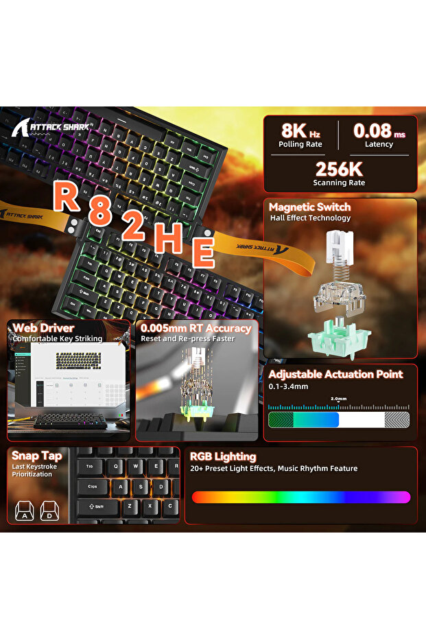 R82 HE Rapid Trigger - Snap Tap 0.005mm RGB Manyetik Switch Oyuncu Klavyesi - 2