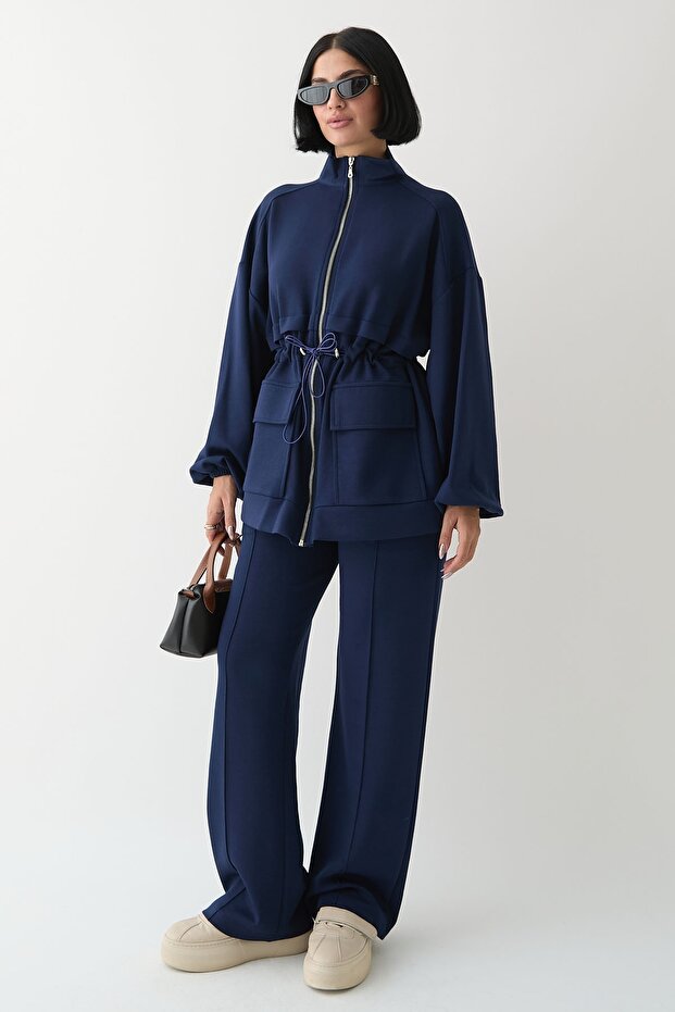 Double Pocketed Navy Blue Suit - 1