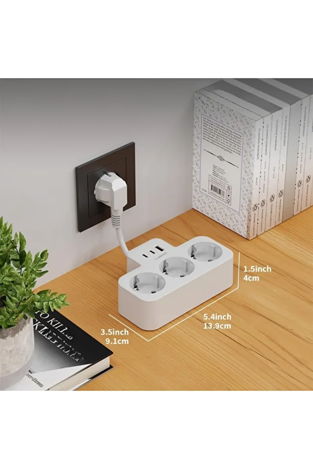 Akım Korumalı Grup Priz Duvar Tipi 3x Priz, 2x Type-C, 1x USB Port Çıkışlı Çoklu Priz - 4