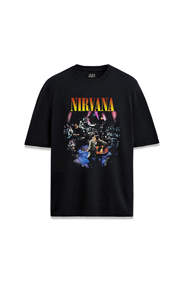 Nirvana Acoustic Concert Design Printed Unisex Black T-Shirt