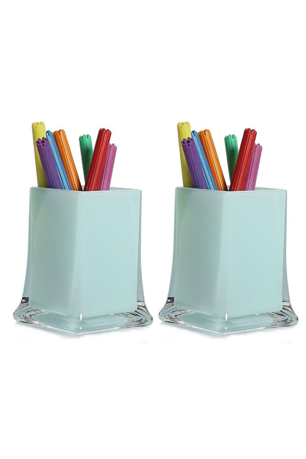 2 Pieces Pen Holder Ice Blue Color Office Supplies 6X6X10Cm 300ml