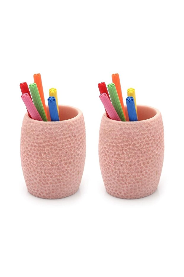 2 Pieces Pen Holder Pink Honeycomb Office Supplies 8X8X10Cm 400ml