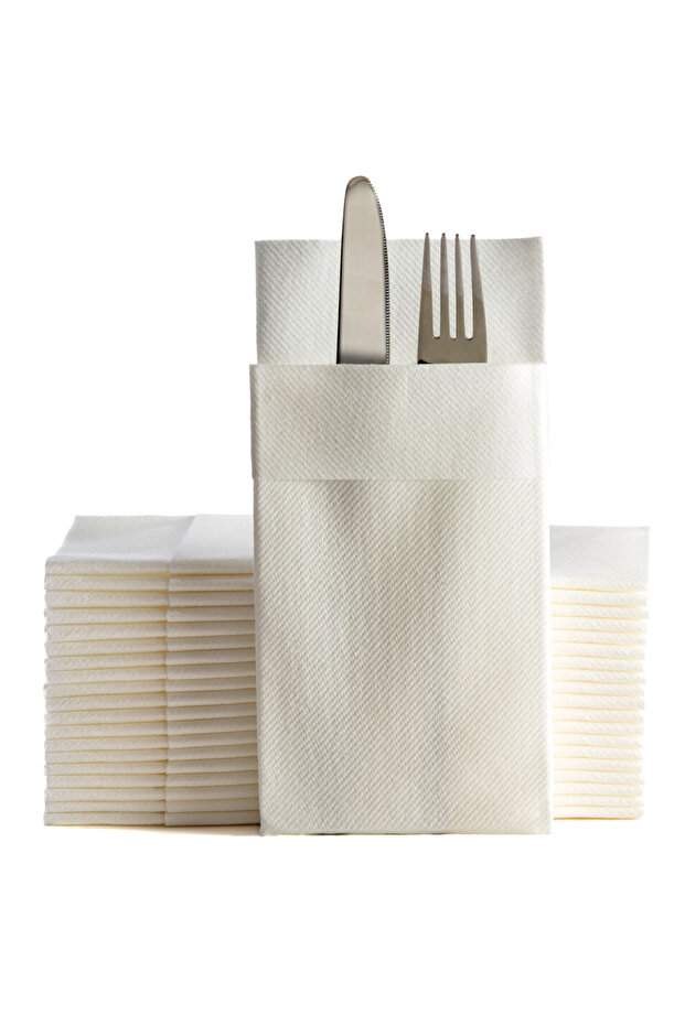 White Airlaid Fabric Textured Pocketed 12 Pieces