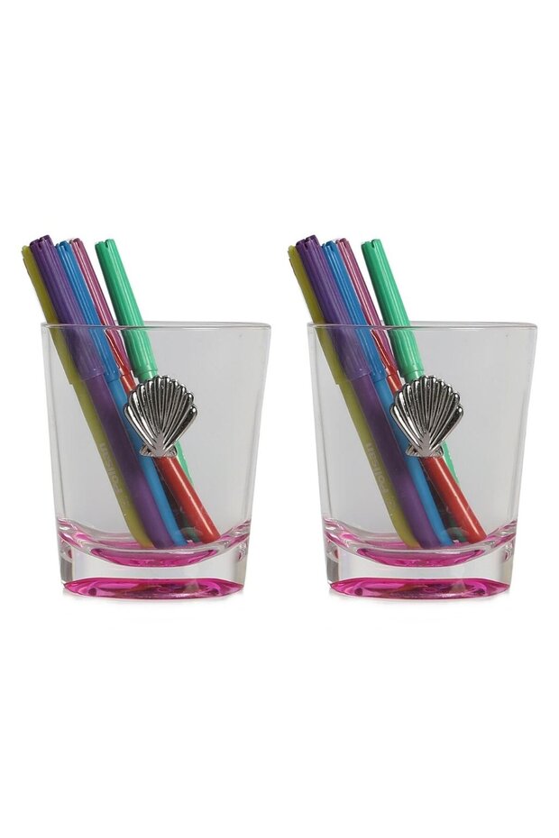 2 Pieces Pen Holder Pink Sea Shell Acrylic Office Supplies 9X6X11Cm 250ml