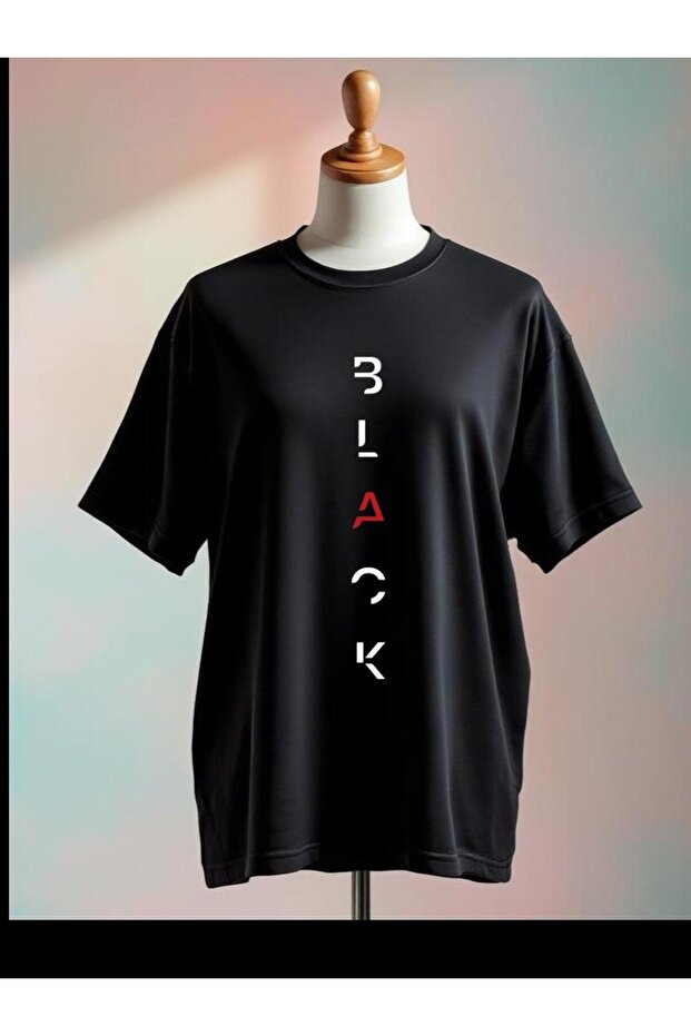 Black Text Printed Oversize Black Tshirt