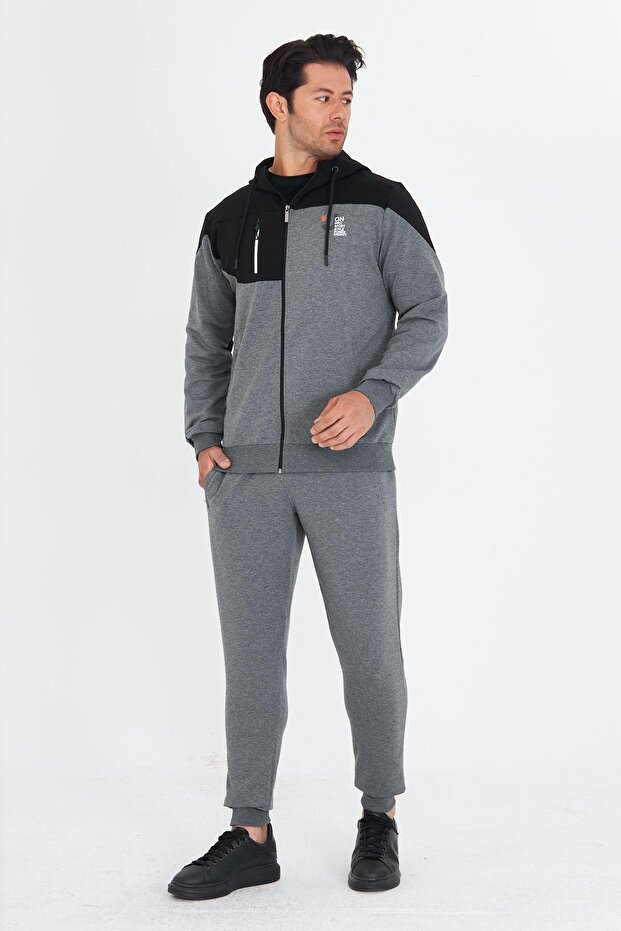 Men's Cotton Hooded Tracksuit Set Anthracite 5739-A