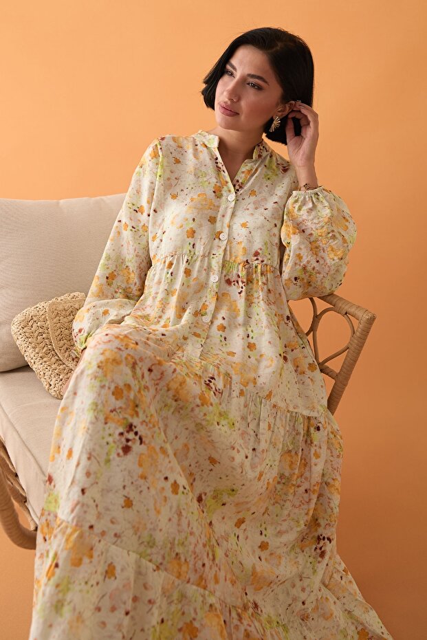 Defne Çiçeği Sarı Mango Elbise - 4