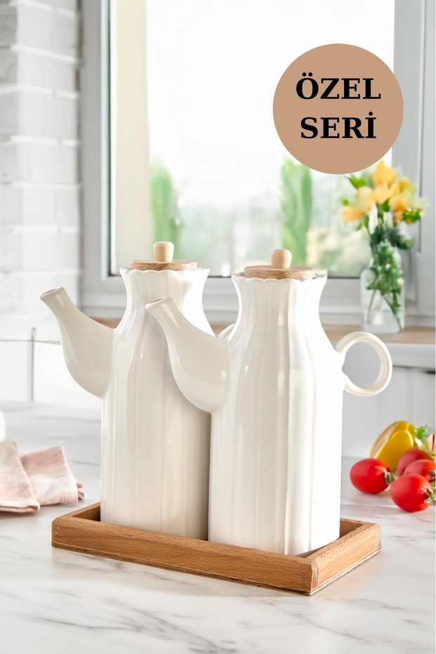 Set of 3 Oil Pots with Stand, Vinegar Cruet, Olive Oil Cruet 1 Lt