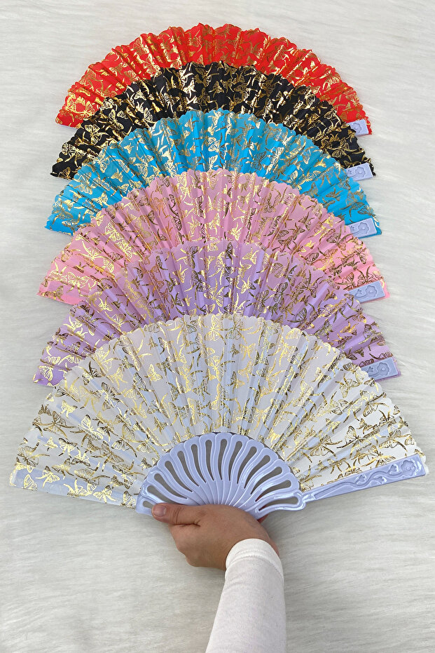 Butterfly Pattern Mixed Color Bride Bridesmaid Fan, Bride Bachelorette Party Henna Gift 6Pcs