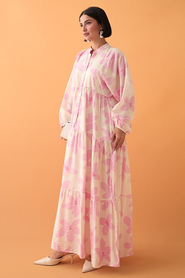 Kardelen Çiçeği Pembe Mango Elbise - 7