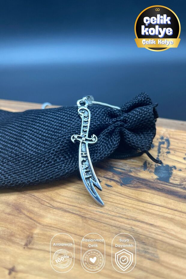 Hz. Ali Zülfikar Designed Steel Sword Necklace | Stainless Steel Religious Men's Necklace Unisex Necklace