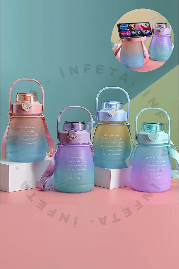 1.3 Lt Water Bottle with Straw, Leak-Proof Water Bottle with Phone Holder and Sticker