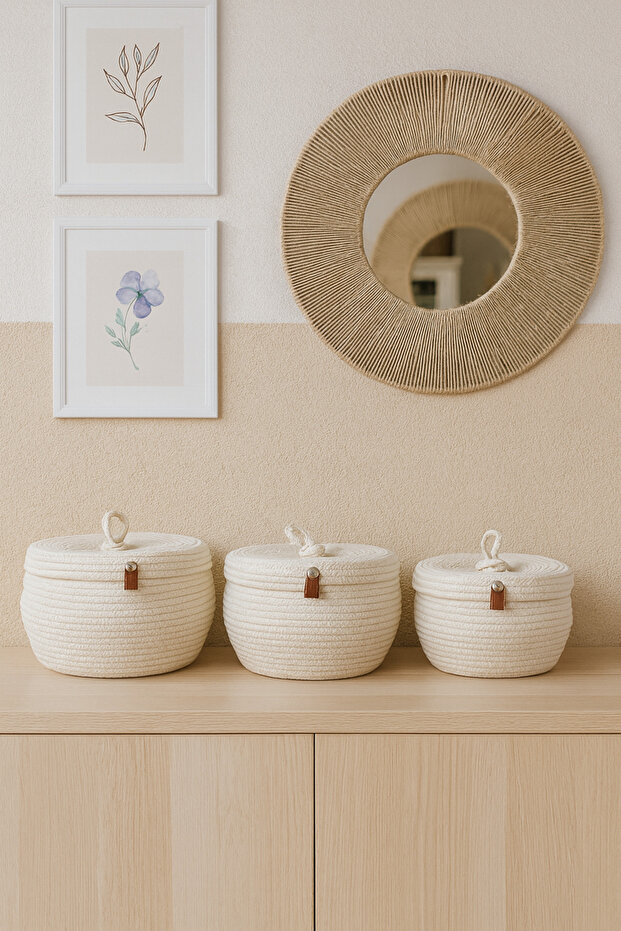 Safari 3-Piece Jute Basket with Lid and Dome Lid