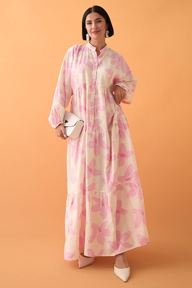Kardelen Çiçeği Pembe Mango Elbise - 8