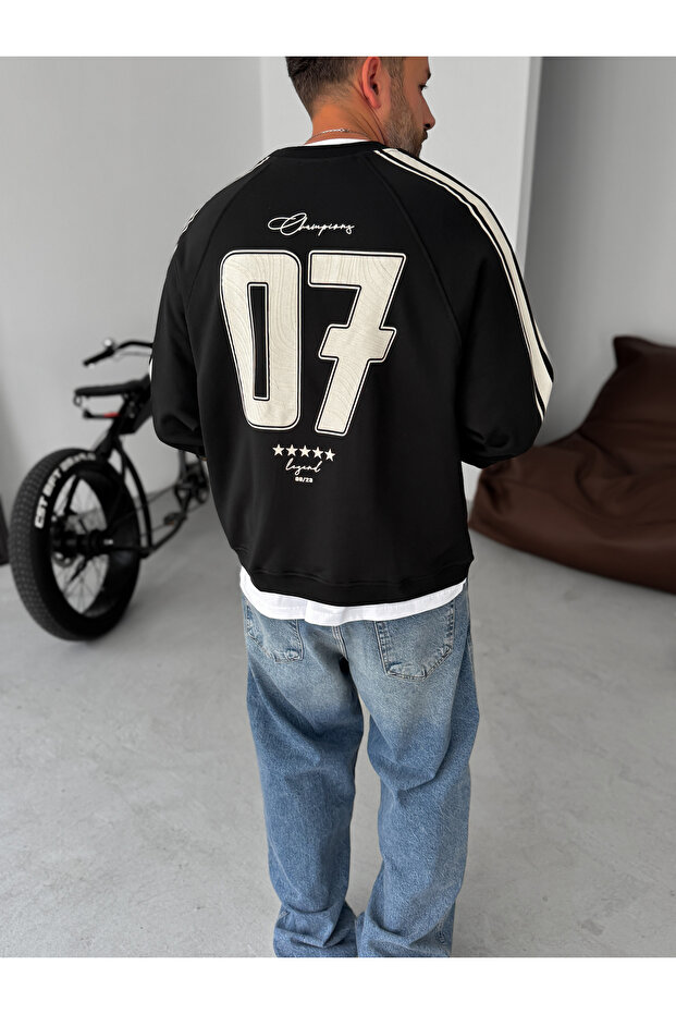 Siyah Champions Baskılı Parçalı Sweatshirt JJ-110 - 2