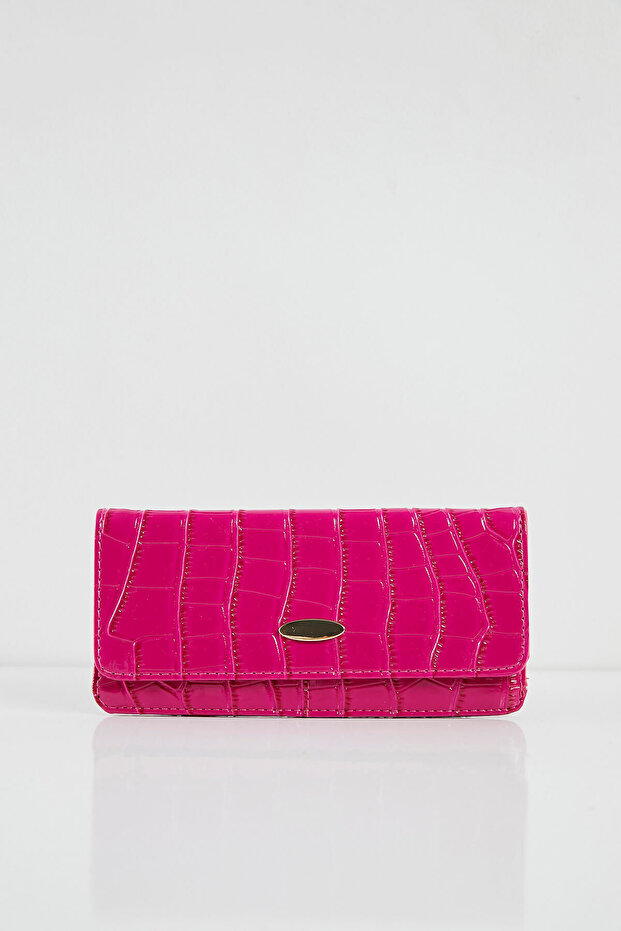 Women's Embossed Patterned Faux Leather Fuchsia Handbag