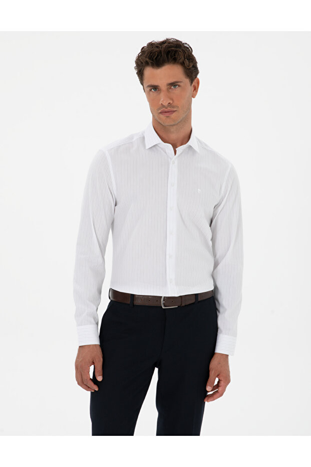 Blue Striped Slim Fit Classic Shirt 50312349-Vr036