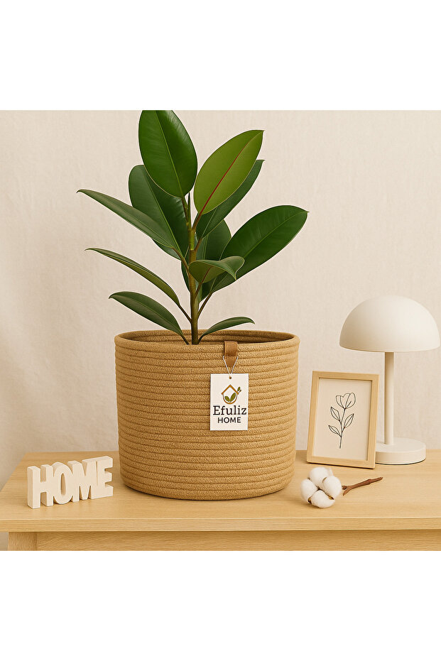 Jute Wicker Multi-Purpose Decorative Organizer Flower Pot Basket Garden Organizer Basket Width 20 Length 15 cm