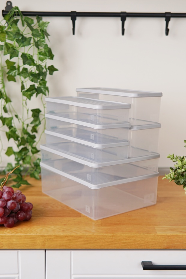 Deep Freezer Storage Container Set of 7 (5 Lt + 3 Lt + 2 X 2 Lt + 3 X 1 Lt), Gray - 3