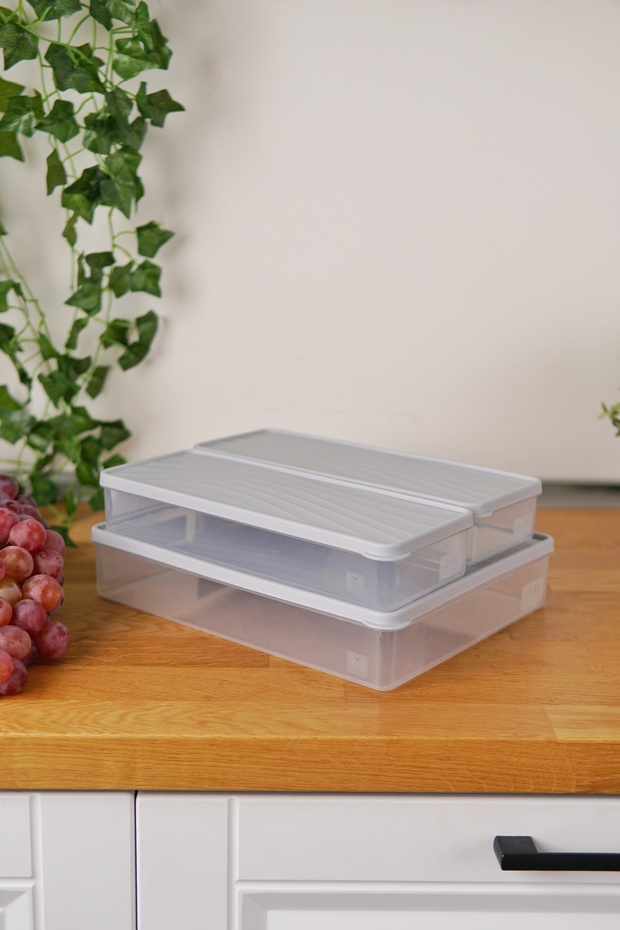 طقم حاويات تخزين للتجميد العميق، 3 قطع (3 لتر + 2 × 2 لتر)، رمادي - 2