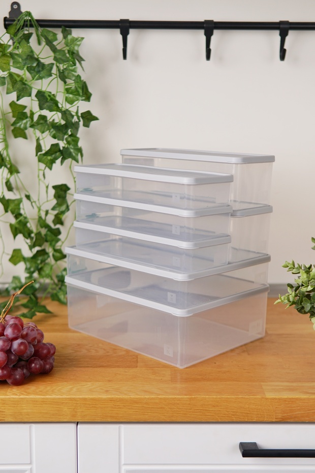 Deep Freezer Storage Container Set of 7 (5 Lt + 3 Lt + 2 X 2 Lt + 3 X 1 Lt), Gray - 4