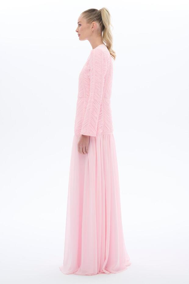 EMPİRDE DETAYLI ELBİSE Pembe - 4