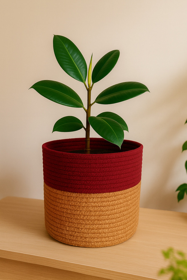 Jute Wicker Multi-Purpose Decorative Organizer Flower Pot Basket Garden Organizer Basket Width 20 Length 15 cm