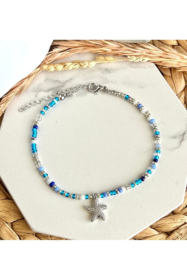 Blue Design Anklet with Silver Starfish - 2
