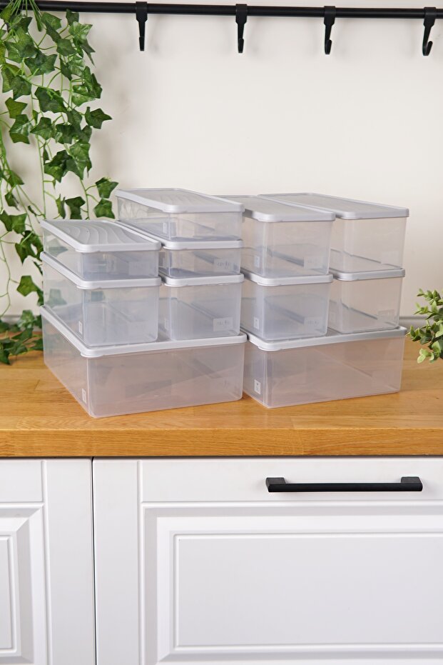 Deep Freezer Storage Container Set of 11 (2 X 5 Lt + 6 X 2 Lt + 3 X 1 Lt), Gray - 2