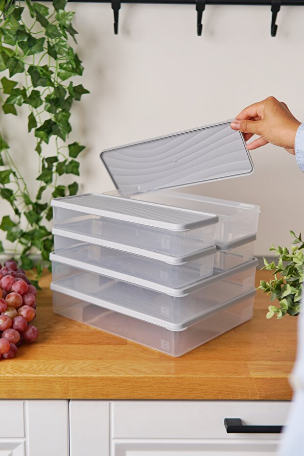 طقم حاويات تخزين للتجميد العميق، 6 قطع (2 × 3 لتر + 4 × 1 لتر)، رمادي - 2