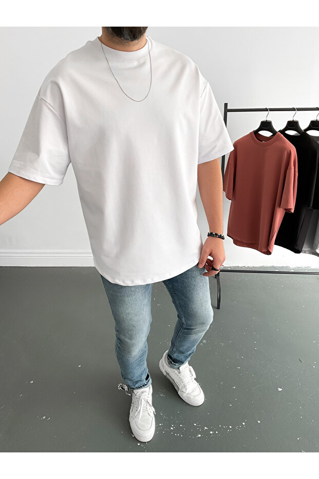 Beyaz İki İplik Basic T-Shirt BY-1208/363 - 3