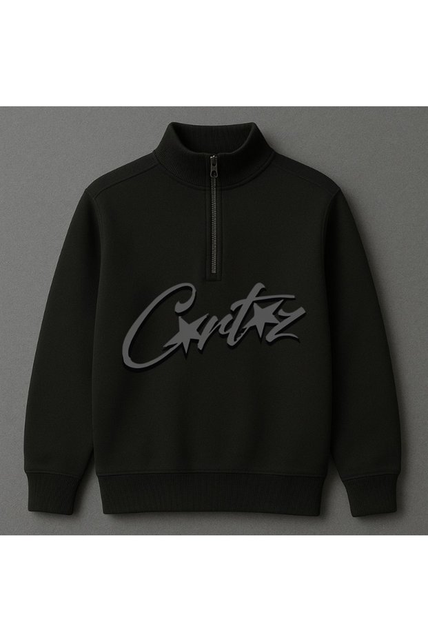Crtz Printed Street Style Half Zipper Stand Collar 3 Thread Thick Winter Women'S/Men's Unisex Sweatshirt