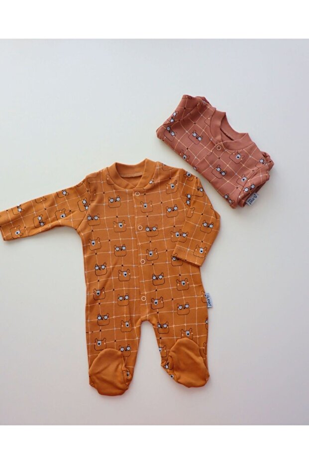 Bayramlık Basic Design Patterned Newborn Baby Boy Jumpsuit - 3