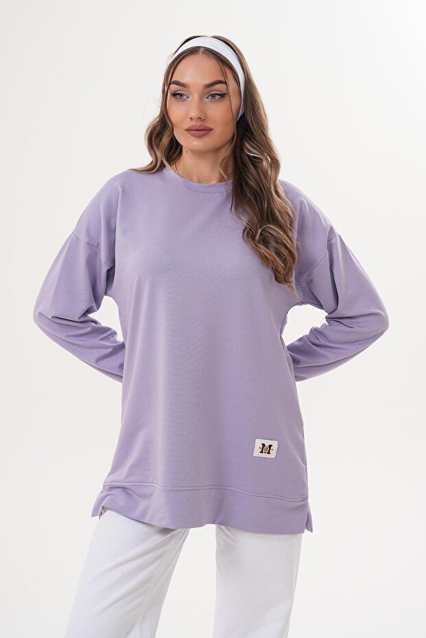 LİLA Düz Basic Bisiklet Yaka Tesettür Sweatshirt Tunik 710 - 6