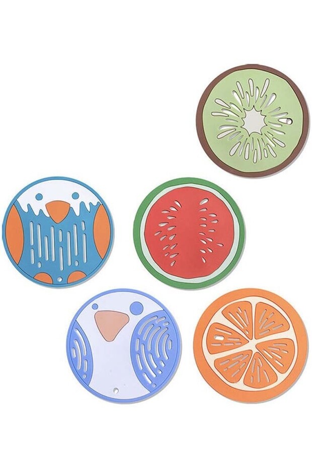 5-Pieces Silicone Table Insulation Mats Pads Multi Color 8x8cm