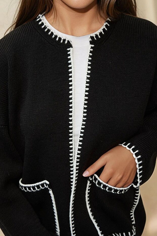 Çoban Dikişli Uzun Triko Hırka - 3