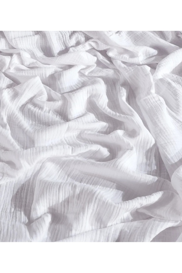 %100 Pamuk 4 Katlı Çift Kişilik Müslin Yatak Örtüsü Takımı Yatak Örtüsü Seti - Beyaz - 2
