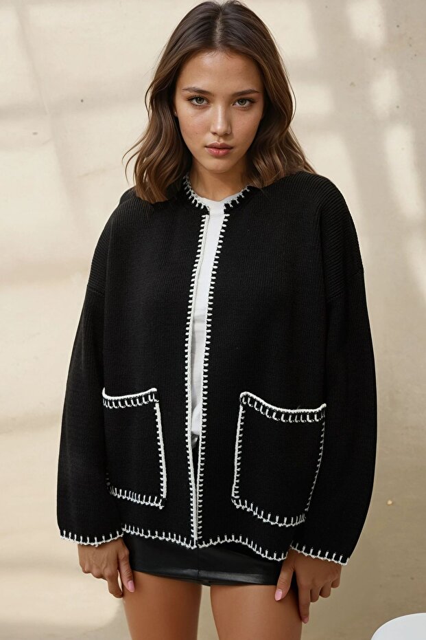 Çoban Dikişli Uzun Triko Hırka - 1