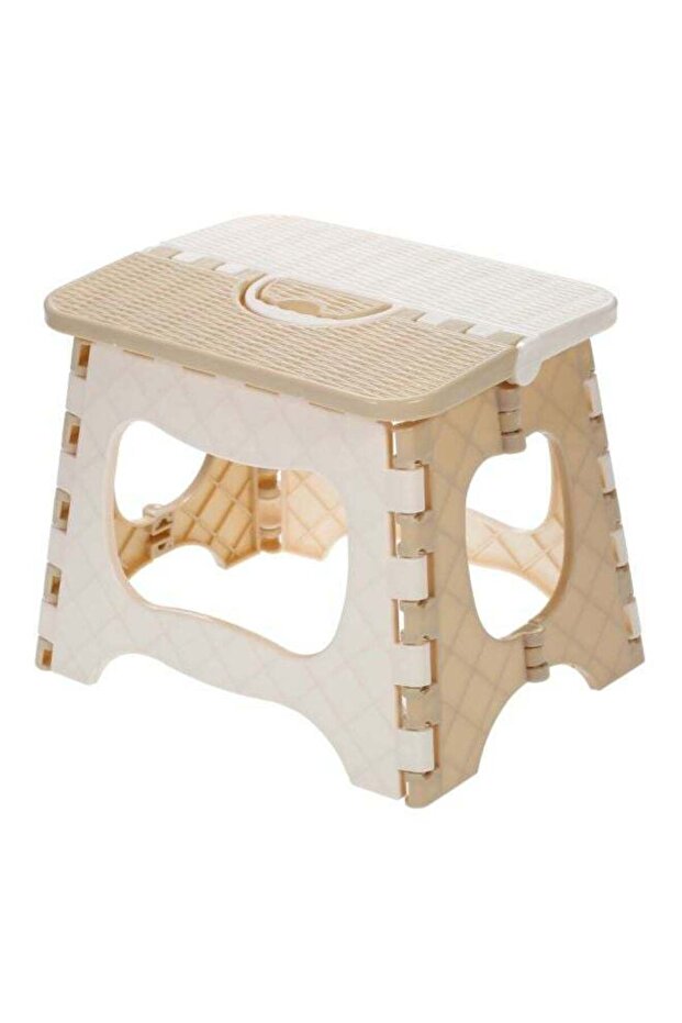 Portable Plastic Folding Stool Beige/White