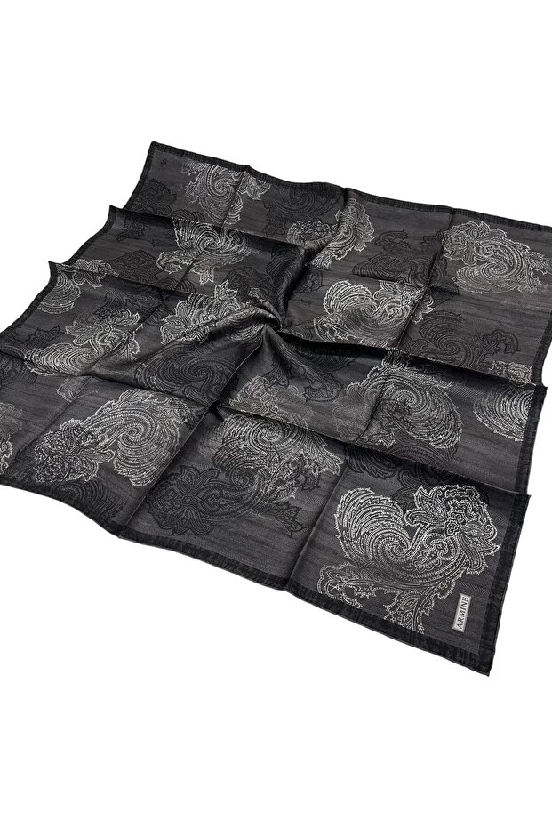 Sura Saf İpek Eşarp 9428 - 52 Siyah Karışık Desen - 1