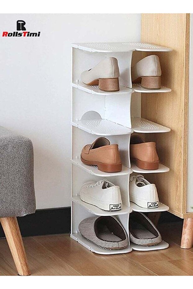 RollsTimi 6-Tier Shoe Organizer Rack, Stackable and Adjustable Space-Saving Shoe Storage Shelf, Gr