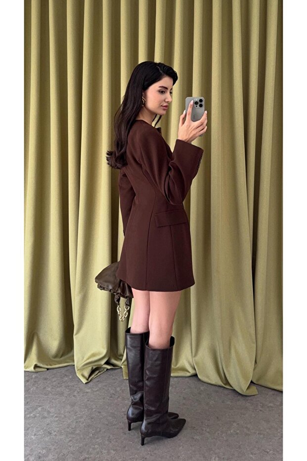 Buttoned Brown Jacket Dress - 2