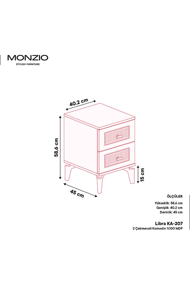 Libra 2 Çekmeceli Komodin %100 MDF - 3