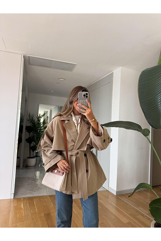 Fastperry Buttoned Short Trench Coat - 1