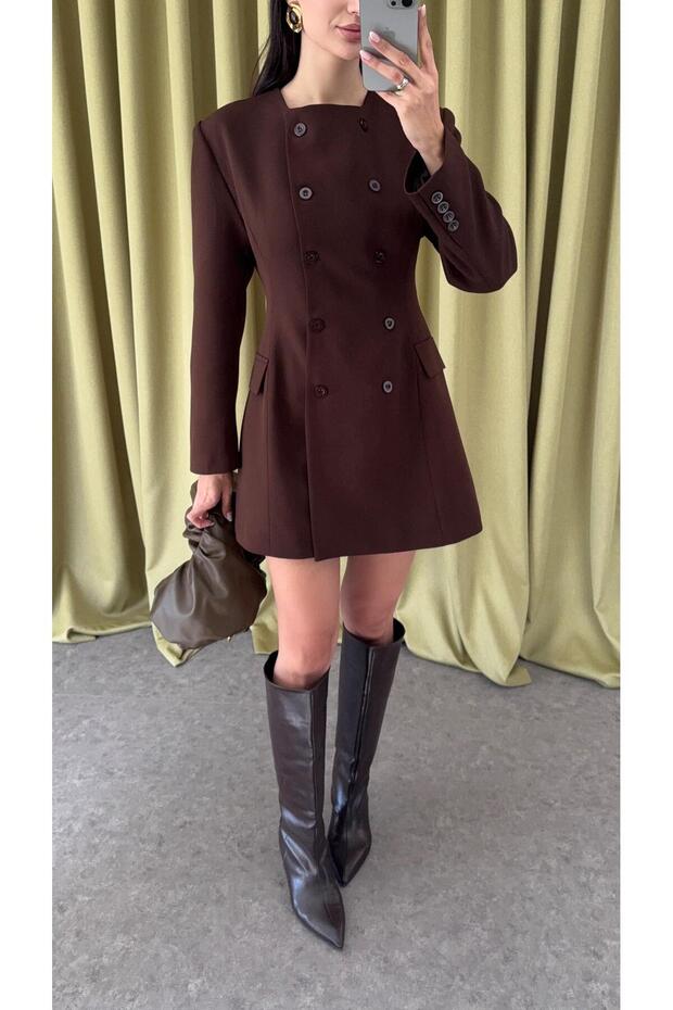 Buttoned Brown Jacket Dress - 3