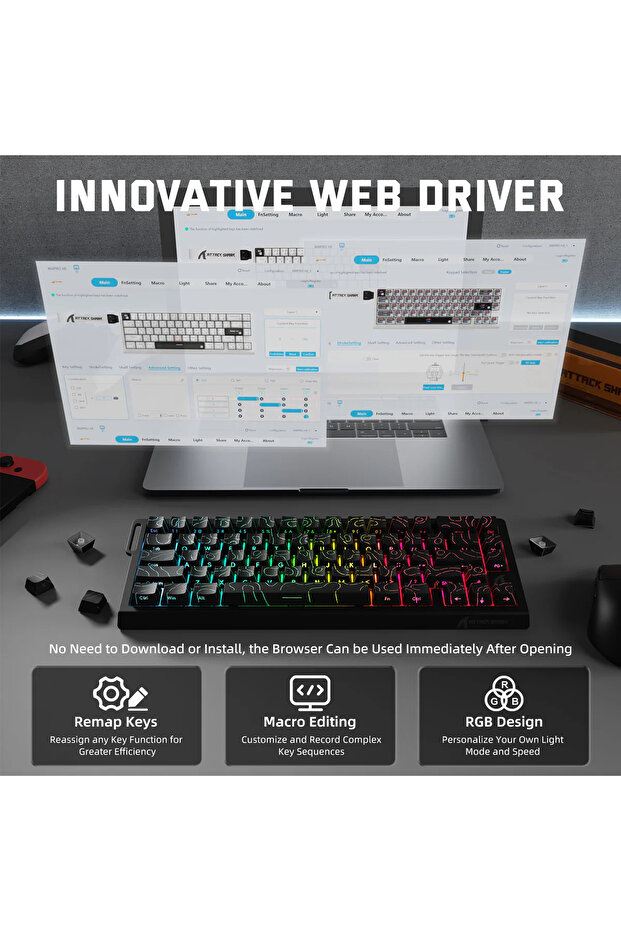 X68PRO HE RGB 8000Hz Kablosuz Rapid Trigger - Snap Tap 0.01mm Manyetik Switch Klavye - 7
