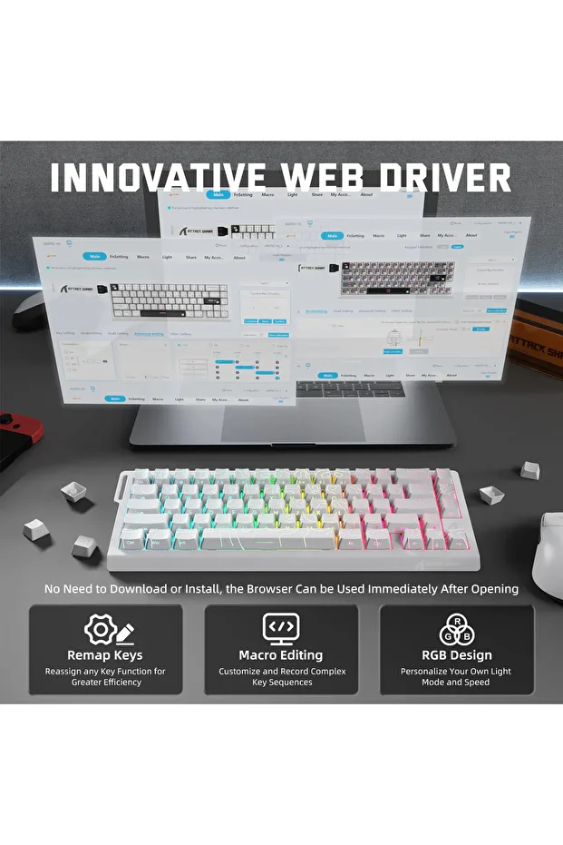 X68PRO HE RGB 8000Hz Kablosuz Rapid Trigger - Snap Tap 0.01mm Manyetik Switch Klavye - 7