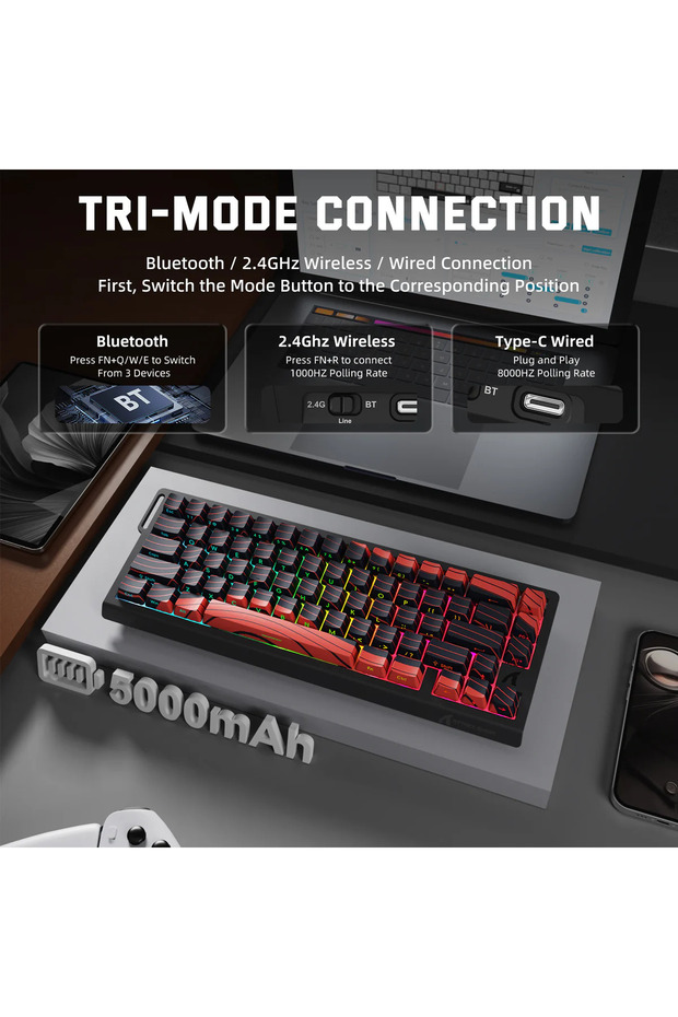 X68PRO HE RGB 8000Hz Kablosuz Rapid Trigger - Snap Tap 0.01mm Manyetik Switch Klavye - 3