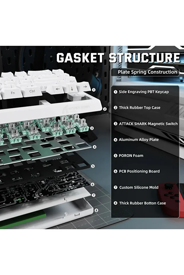 X68PRO HE RGB 8000Hz Kablosuz Rapid Trigger - Snap Tap 0.01mm Manyetik Switch Klavye - 8