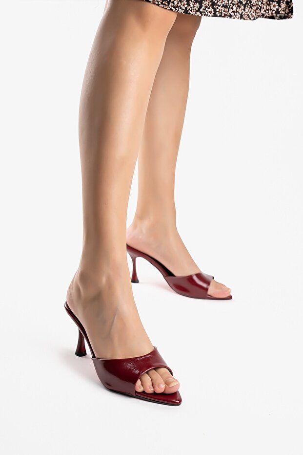 Women's Burgundy Pointed Toe Heeled Shoes Slippers Sandals